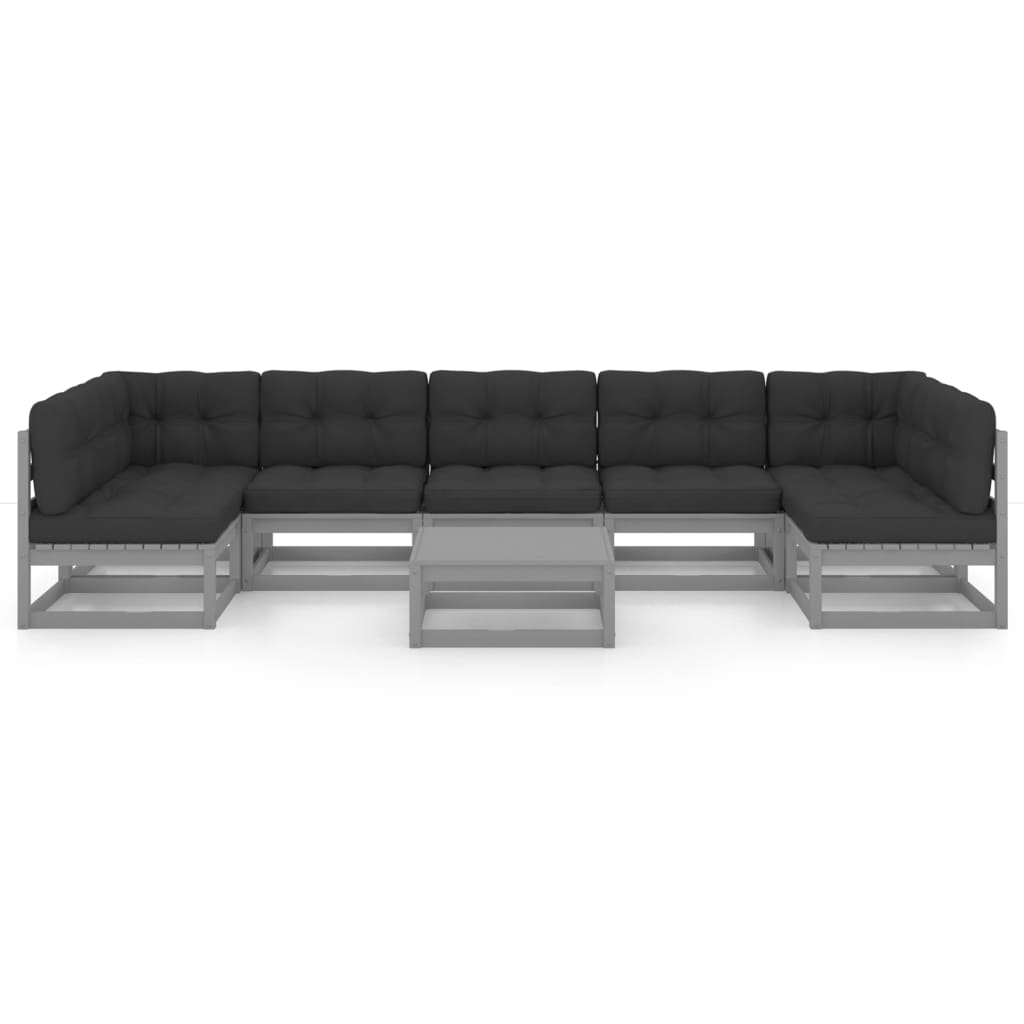 8-tlg. Garten-Lounge-Set mit Kissen Grau Kiefer Massivholz